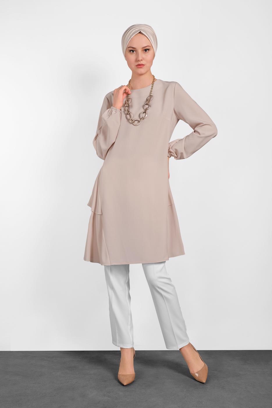 Tesettür giyim PUDRA ALVİNA SALAŞ KESİM TUNİK 4380