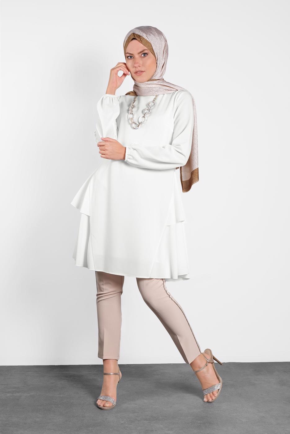 Tesettür giyim KREM ALVİNA SALAŞ KESİM TUNİK 4380