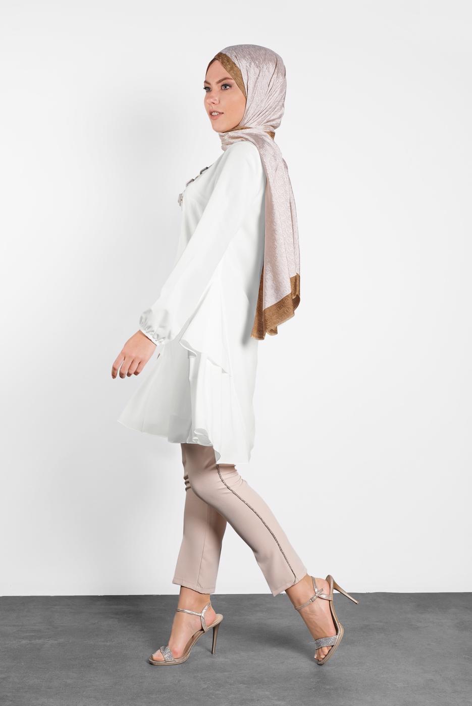 Tesettür giyim KREM ALVİNA SALAŞ KESİM TUNİK 4380