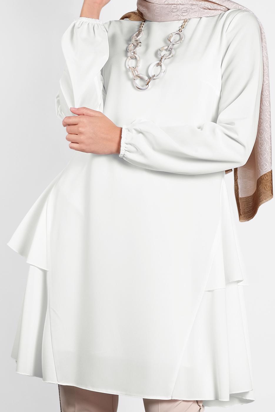 Tesettür giyim KREM ALVİNA SALAŞ KESİM TUNİK 4380