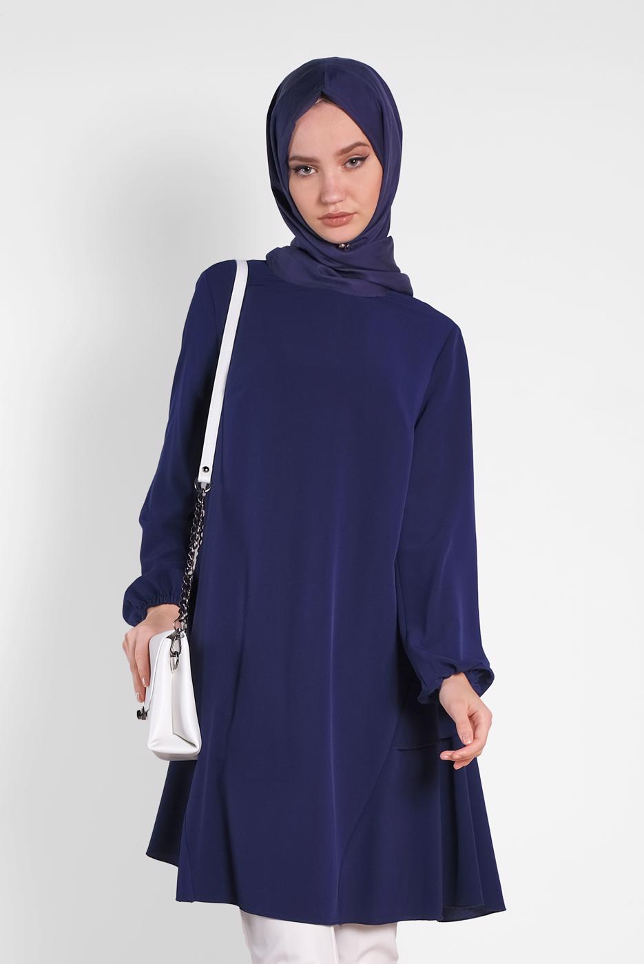 Tesettür giyim LACİVERT ALVİNA SALAŞ KESİM TUNİK 4380