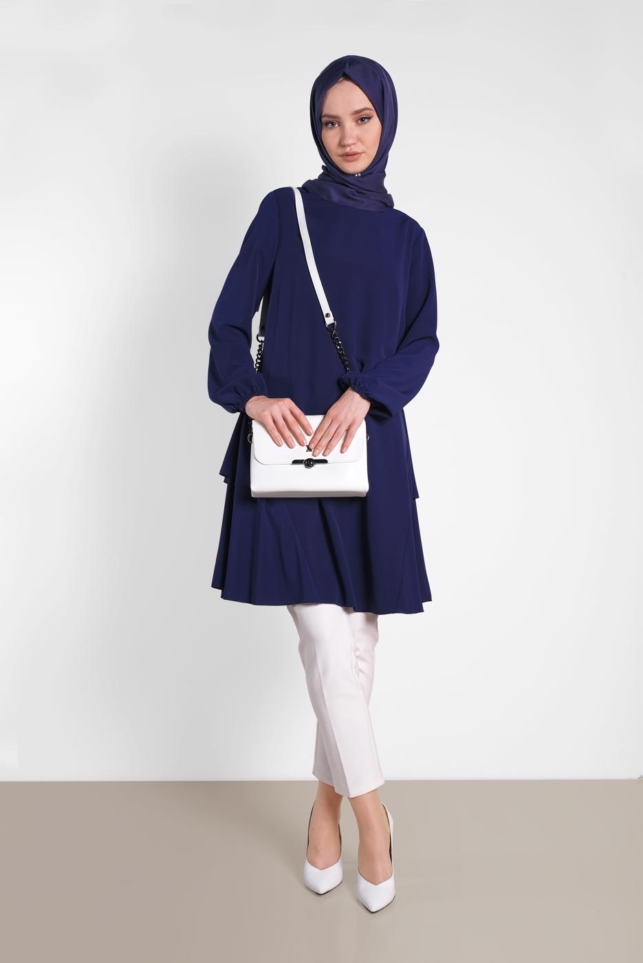 Tesettür giyim LACİVERT ALVİNA SALAŞ KESİM TUNİK 4380