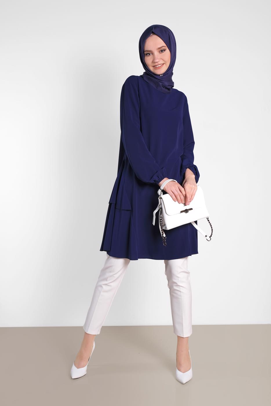 Tesettür giyim LACİVERT ALVİNA SALAŞ KESİM TUNİK 4380