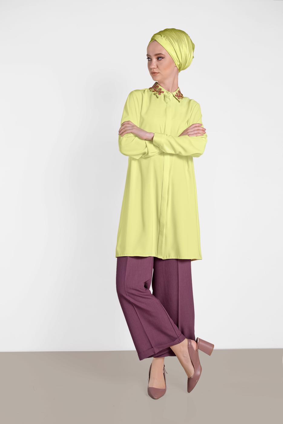 Tesettür giyim SARI ALVİNA YAKASI DETAYLI TUNİK 4387