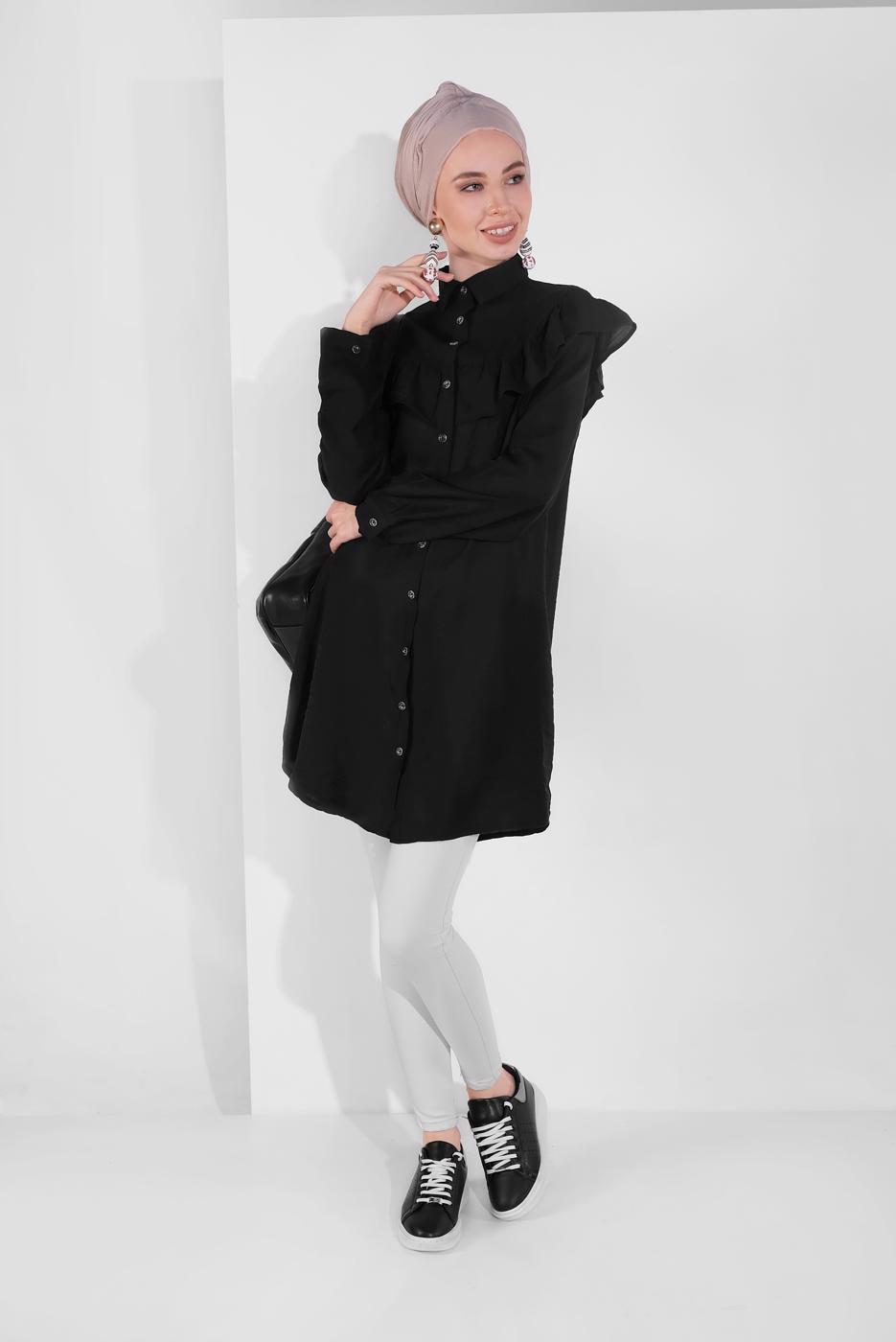 Vêtements hijab NOIR TUNIQUE BOUTONNÉE 4404 