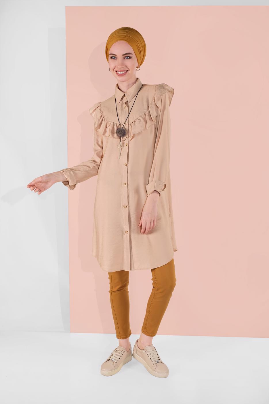 Vêtements hijab BEIGE TUNIQUE BOUTONNÉE 4404 