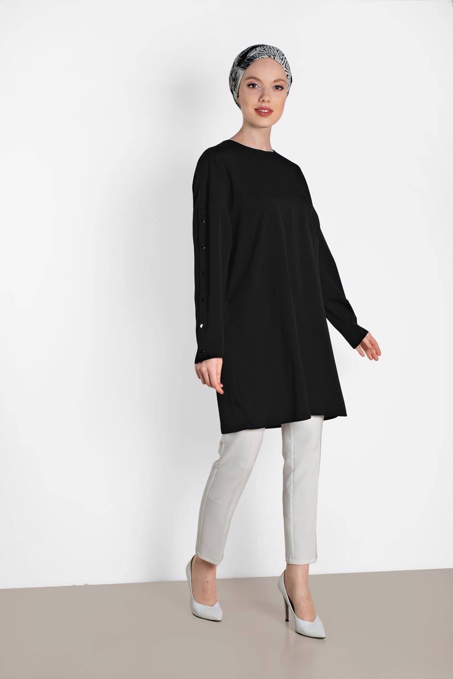 Tesettür giyim SİYAH ALVİNA KLASİK TUNİK 4415
