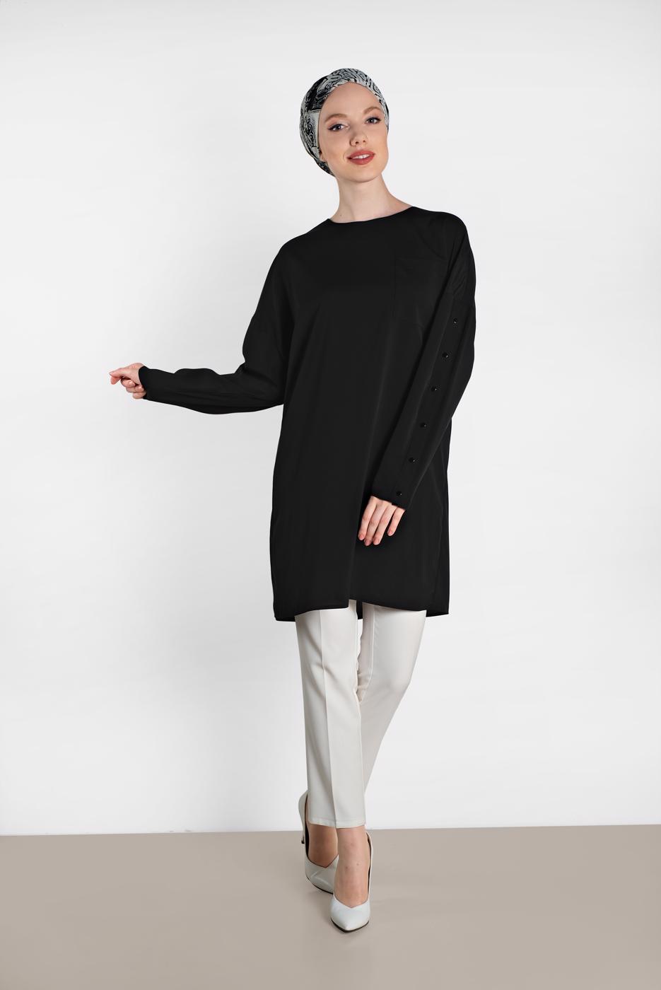 Tesettür giyim SİYAH ALVİNA KLASİK TUNİK 4415