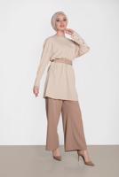 Tesettür giyim BEJ ALVİNA KLASİK TUNİK 4415