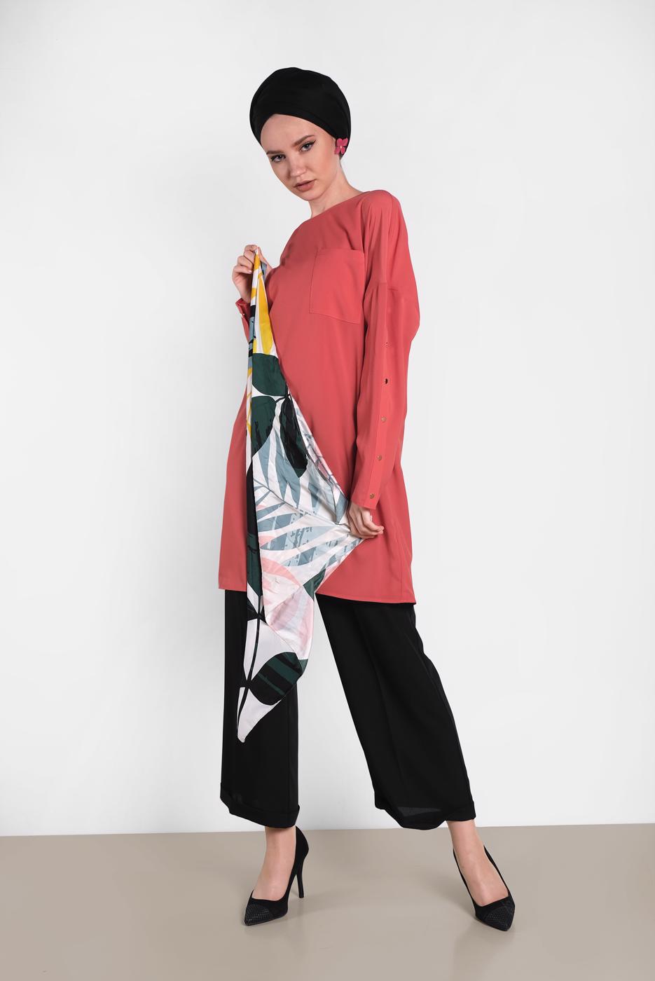 Tesettür giyim KAHVE ALVİNA KLASİK TUNİK 4415