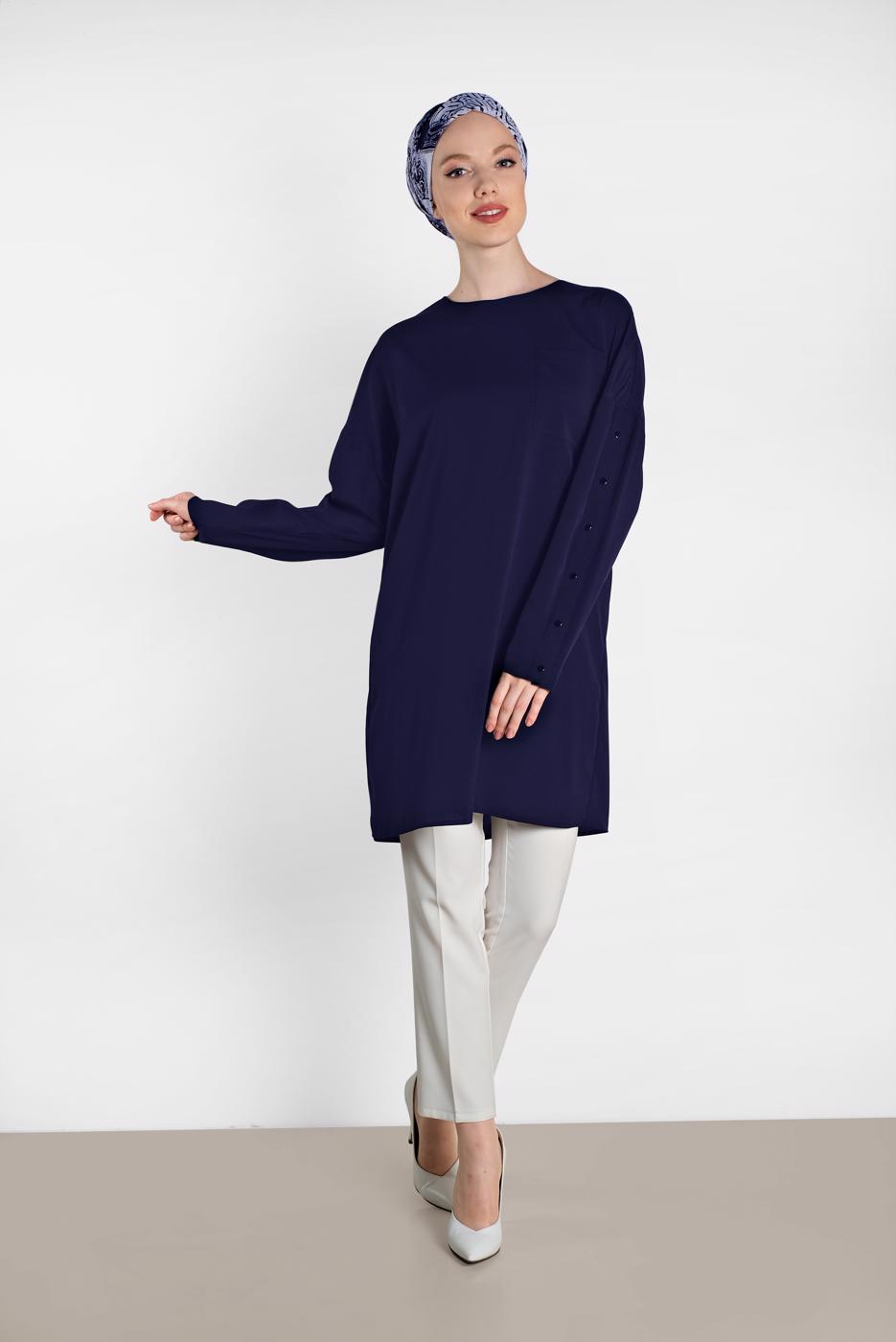 Tesettür giyim LACİVERT ALVİNA KLASİK TUNİK 4415