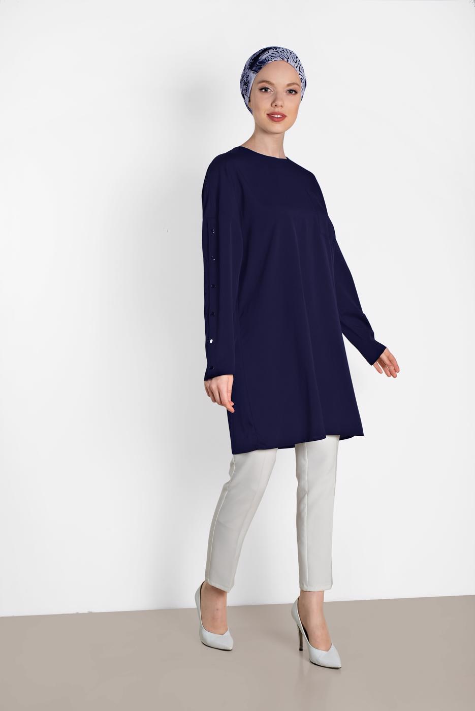 Tesettür giyim LACİVERT ALVİNA KLASİK TUNİK 4415