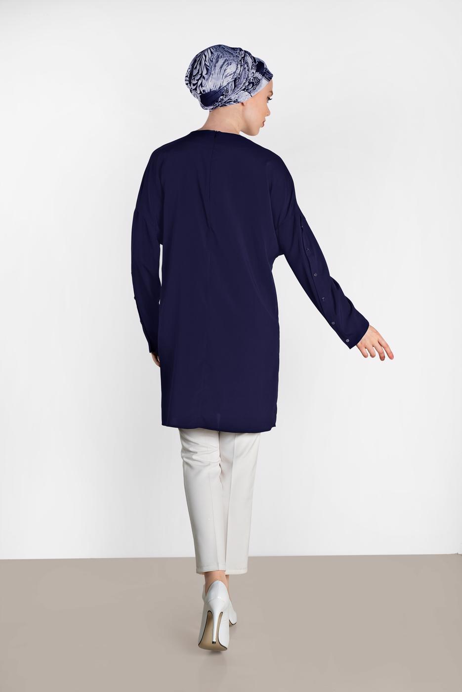 Tesettür giyim LACİVERT ALVİNA KLASİK TUNİK 4415