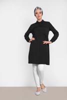 Tesettür giyim SİYAH ALVİNA BEL KISMI BÜZGÜLÜ BAĞCIKLI TUNİK 4419