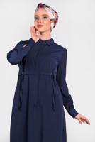 Tesettür giyim LACİVERT ALVİNA BEL KISMI BÜZGÜLÜ BAĞCIKLI TUNİK 4419