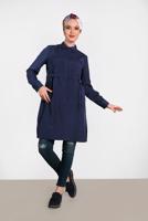 Tesettür giyim LACİVERT ALVİNA BEL KISMI BÜZGÜLÜ BAĞCIKLI TUNİK 4419