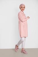 Tesettür giyim PUDRA ALVİNA BEL KISMI BÜZGÜLÜ BAĞCIKLI TUNİK 4419