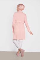 Tesettür giyim PUDRA ALVİNA BEL KISMI BÜZGÜLÜ BAĞCIKLI TUNİK 4419