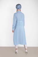 Tesettür giyim MAVİ ALVİNA BELDEN BÜZGÜLÜ UZUN TUNİK 4424