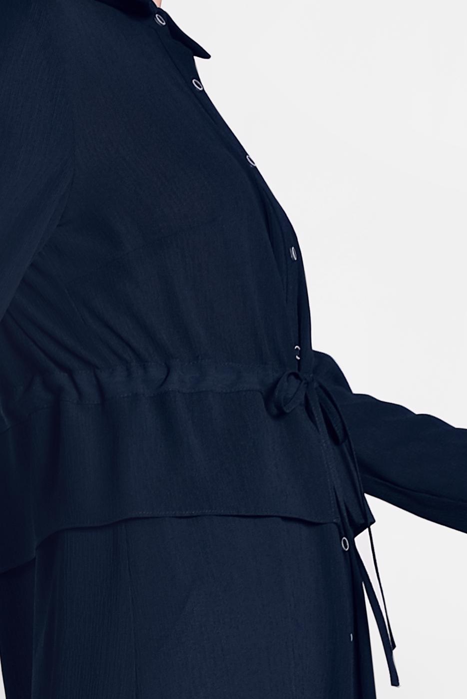 Tesettür giyim LACİVERT ALVİNA BELDEN BÜZGÜLÜ UZUN TUNİK 4424