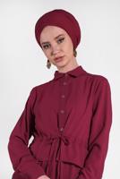 Tesettür giyim BORDO ALVİNA BELDEN BÜZGÜLÜ UZUN TUNİK 4424