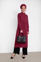 Tesettür giyim BORDO ALVİNA BELDEN BÜZGÜLÜ UZUN TUNİK 4424