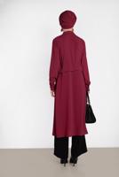 Tesettür giyim BORDO ALVİNA BELDEN BÜZGÜLÜ UZUN TUNİK 4424