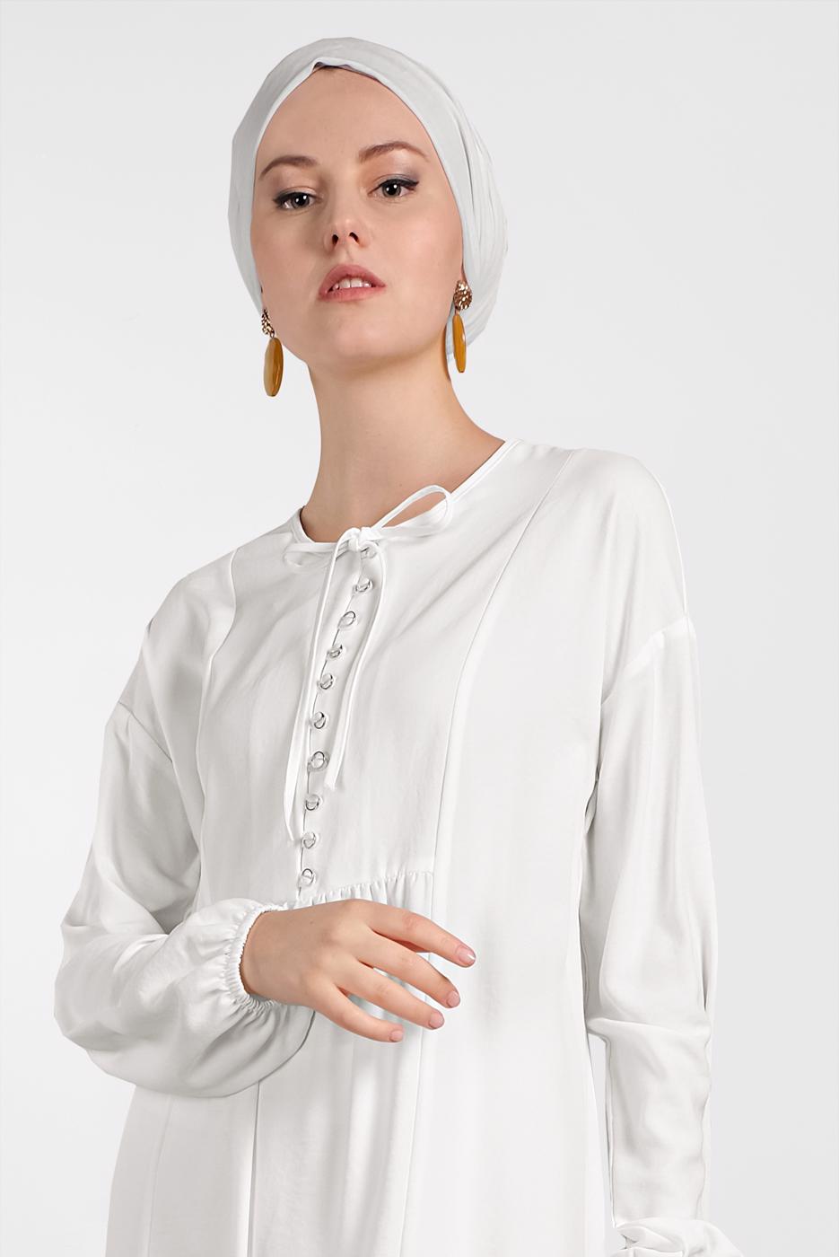 Tesettür giyim KREM ALVİNA ETEK UCU FIRFIRLI TUNİK 4426