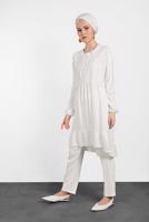 Tesettür giyim KREM ALVİNA ETEK UCU FIRFIRLI TUNİK 4426