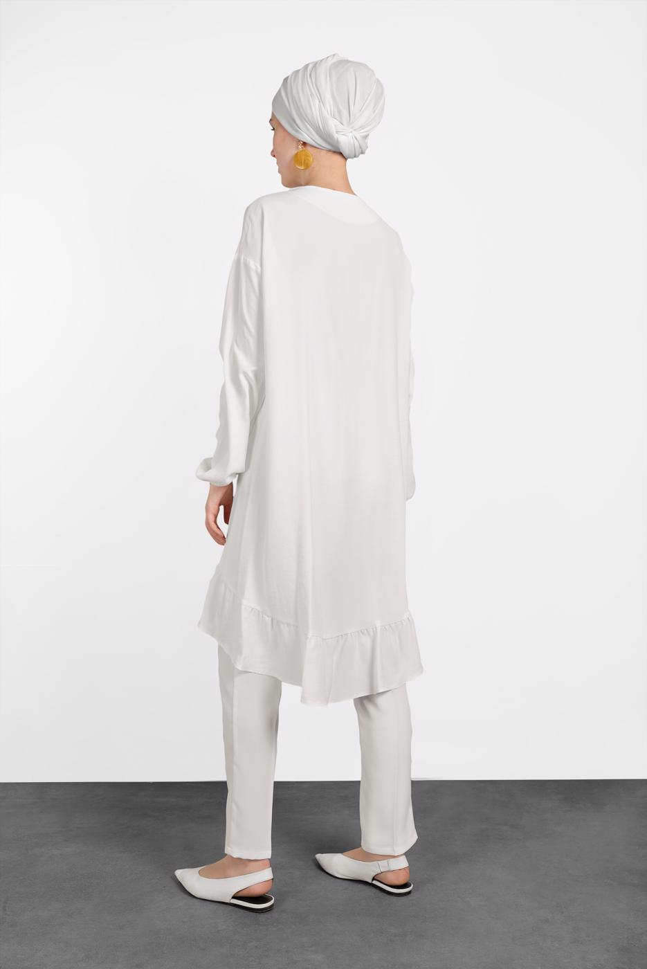 Tesettür giyim KREM ALVİNA ETEK UCU FIRFIRLI TUNİK 4426