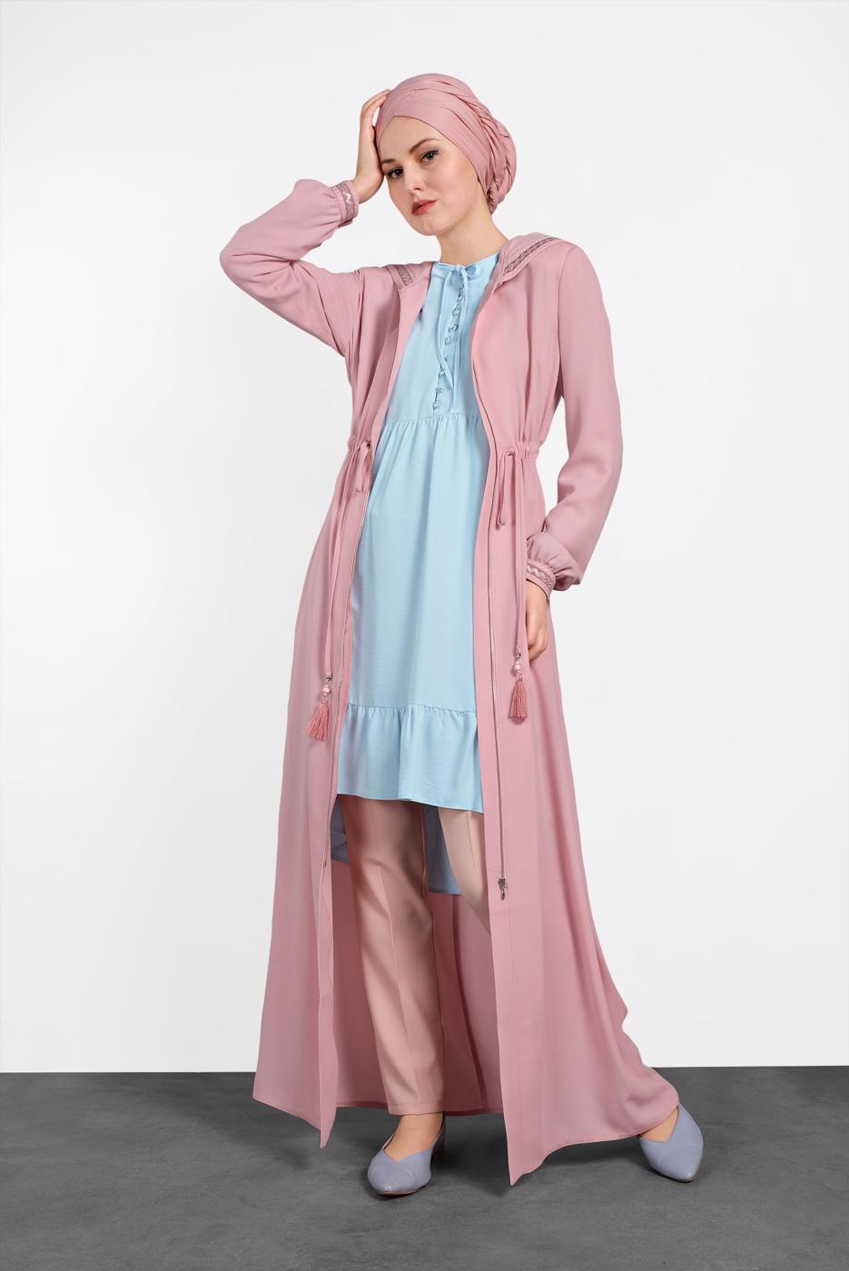 Tesettür giyim MAVİ ALVİNA ETEK UCU FIRFIRLI TUNİK 4426