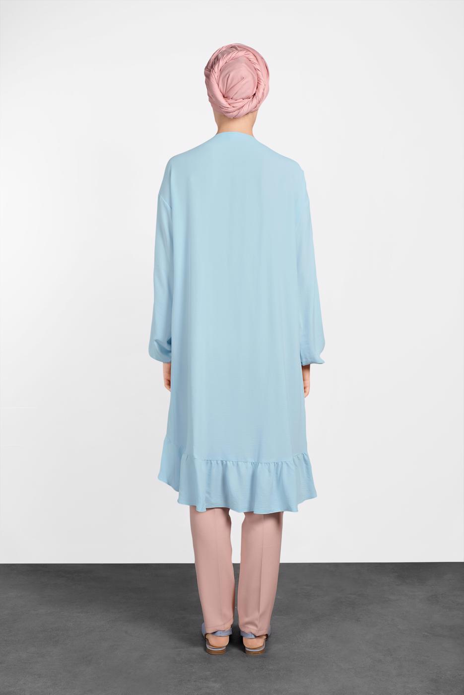 Tesettür giyim MAVİ ALVİNA ETEK UCU FIRFIRLI TUNİK 4426