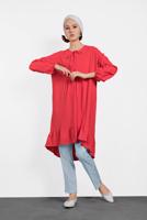Tesettür giyim KIRMIZI ALVİNA ETEK UCU FIRFIRLI TUNİK 4426