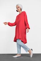 Tesettür giyim KIRMIZI ALVİNA ETEK UCU FIRFIRLI TUNİK 4426