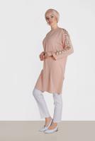 Tesettür giyim PUDRA ALVİNA KOL KISMI PULLU TUNİK 4432