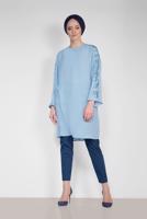Tesettür giyim MAVİ ALVİNA KOL KISMI PULLU TUNİK 4432