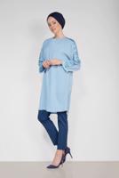 Tesettür giyim MAVİ ALVİNA KOL KISMI PULLU TUNİK 4432