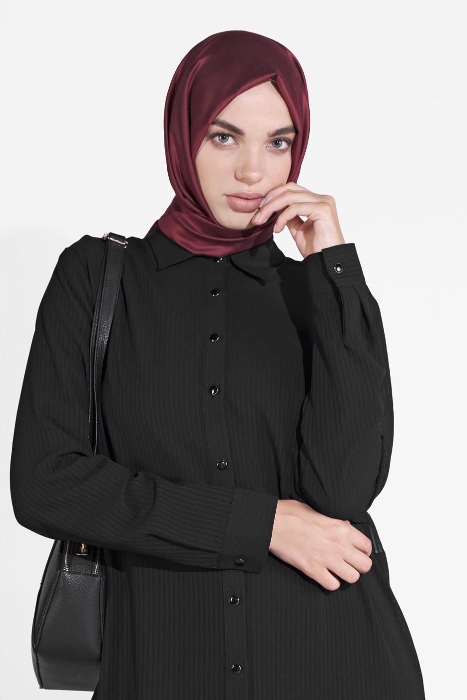 Tesettür giyim SİYAH BOYDAN DÜĞMELİ ŞİFON TUNİK T 4434 