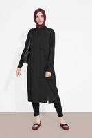 Tesettür giyim SİYAH BOYDAN DÜĞMELİ ŞİFON TUNİK T 4434 