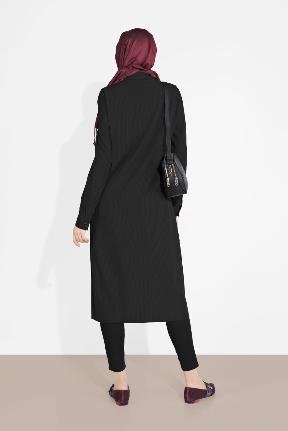 Tesettür giyim SİYAH BOYDAN DÜĞMELİ ŞİFON TUNİK T 4434 