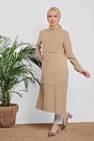 Tesettür giyim BEJ BOYDAN DÜĞMELİ ŞİFON TUNİK T 4434 