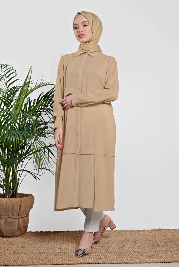 Tesettür giyim  BOYDAN DÜĞMELİ ŞİFON TUNİK T 4434  - TRENDTESETTÜR