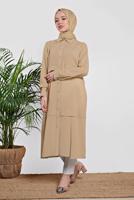 Tesettür giyim BEJ BOYDAN DÜĞMELİ ŞİFON TUNİK T 4434 