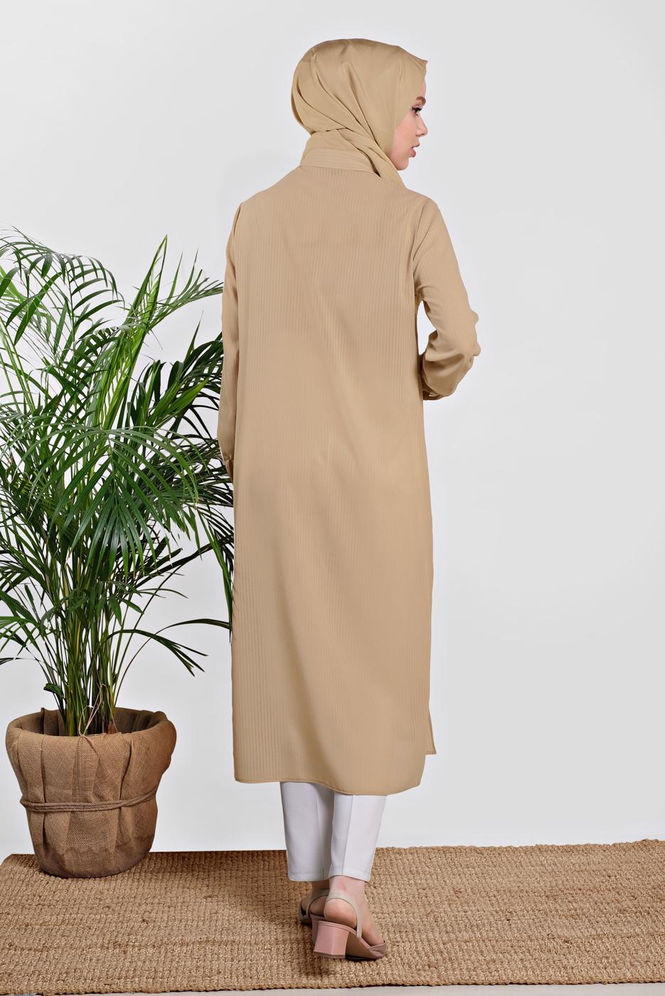 Tesettür giyim BEJ BOYDAN DÜĞMELİ ŞİFON TUNİK T 4434 