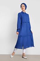 Tesettür giyim LACİVERT BOYDAN DÜĞMELİ ŞİFON TUNİK T 4434 