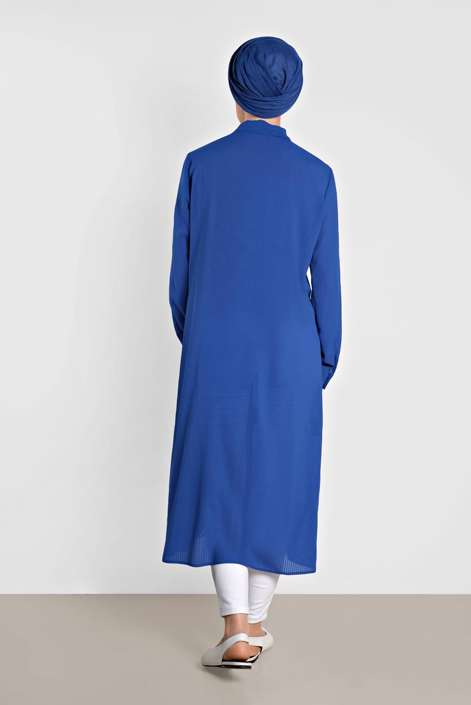 Tesettür giyim LACİVERT BOYDAN DÜĞMELİ ŞİFON TUNİK T 4434 