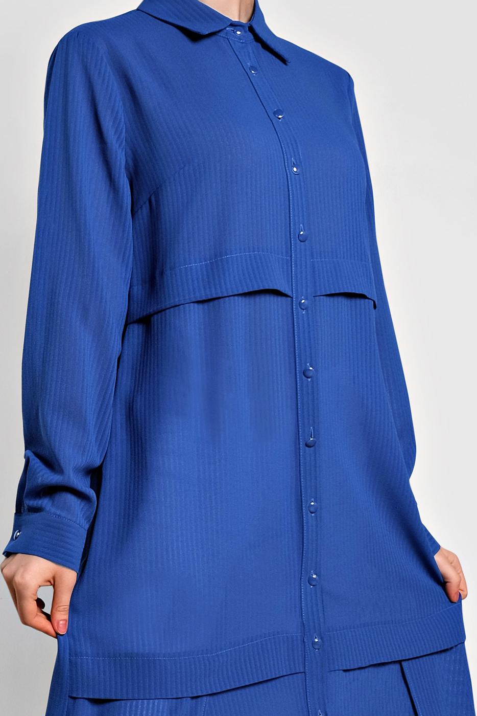 Tesettür giyim LACİVERT BOYDAN DÜĞMELİ ŞİFON TUNİK T 4434 