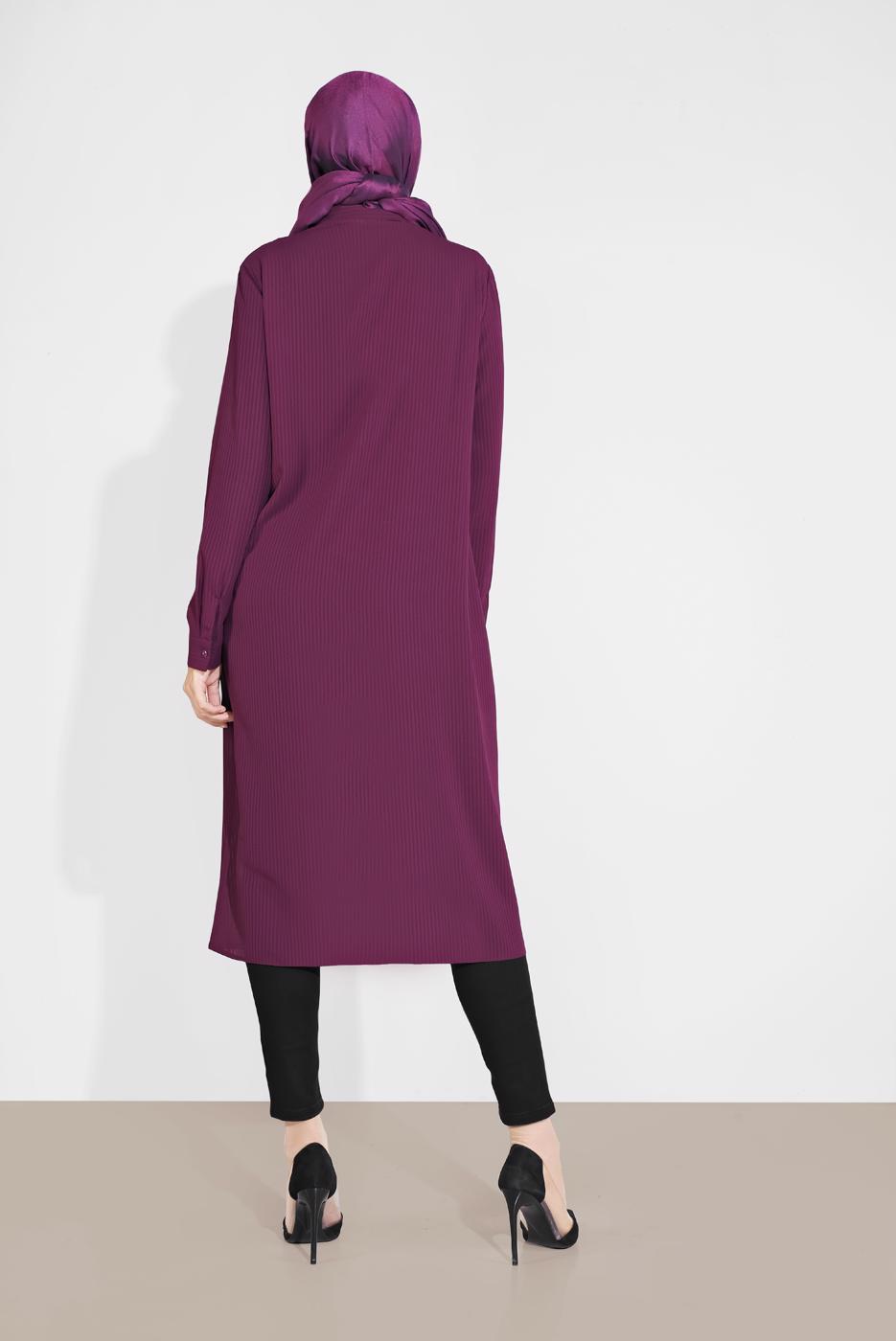 Tesettür giyim MOR BOYDAN DÜĞMELİ ŞİFON TUNİK T 4434 