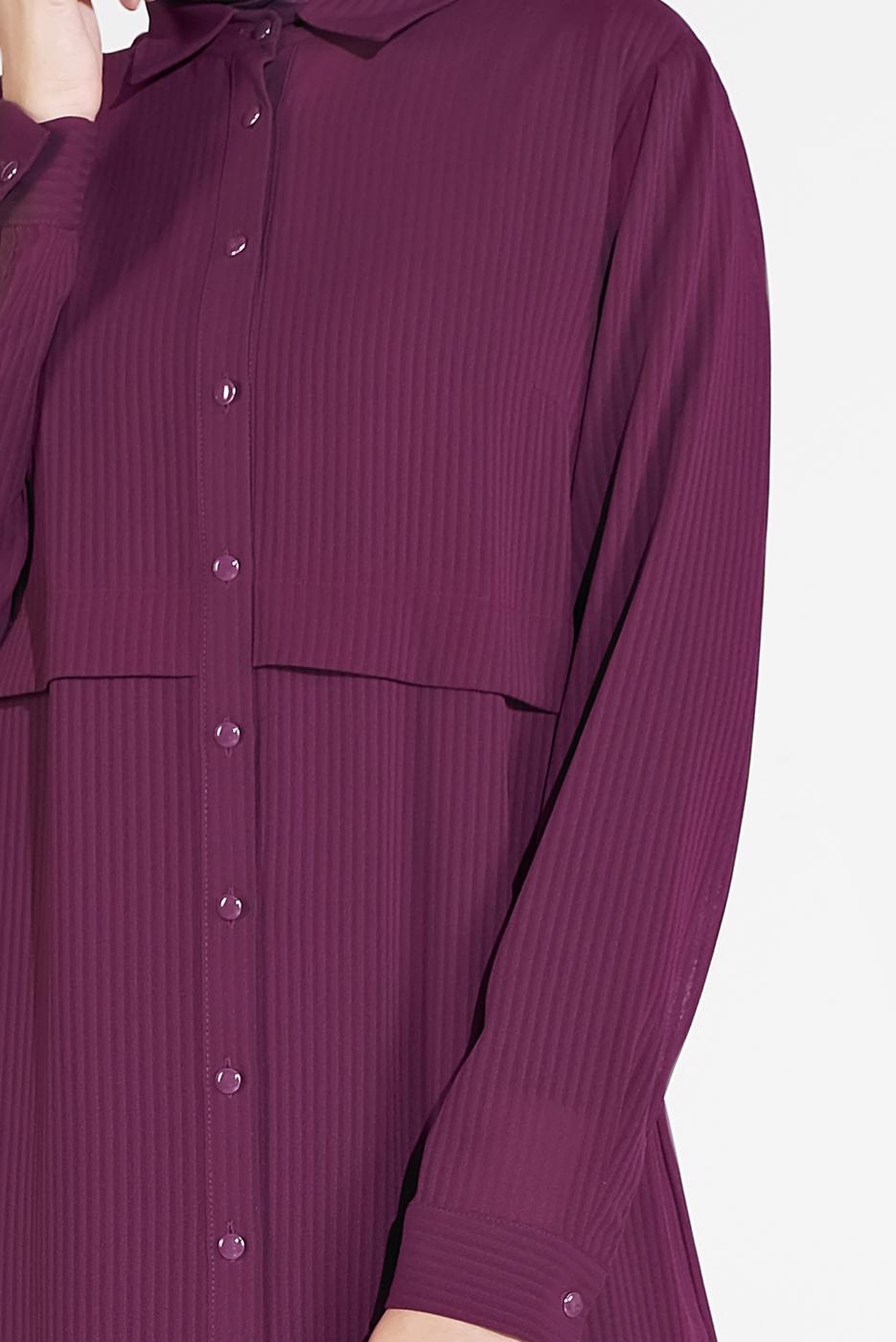 Tesettür giyim MOR BOYDAN DÜĞMELİ ŞİFON TUNİK T 4434 