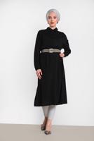 Tesettür giyim SİYAH ALVİNA DÜĞMELİ KLASİK UZUN TUNİK 4435